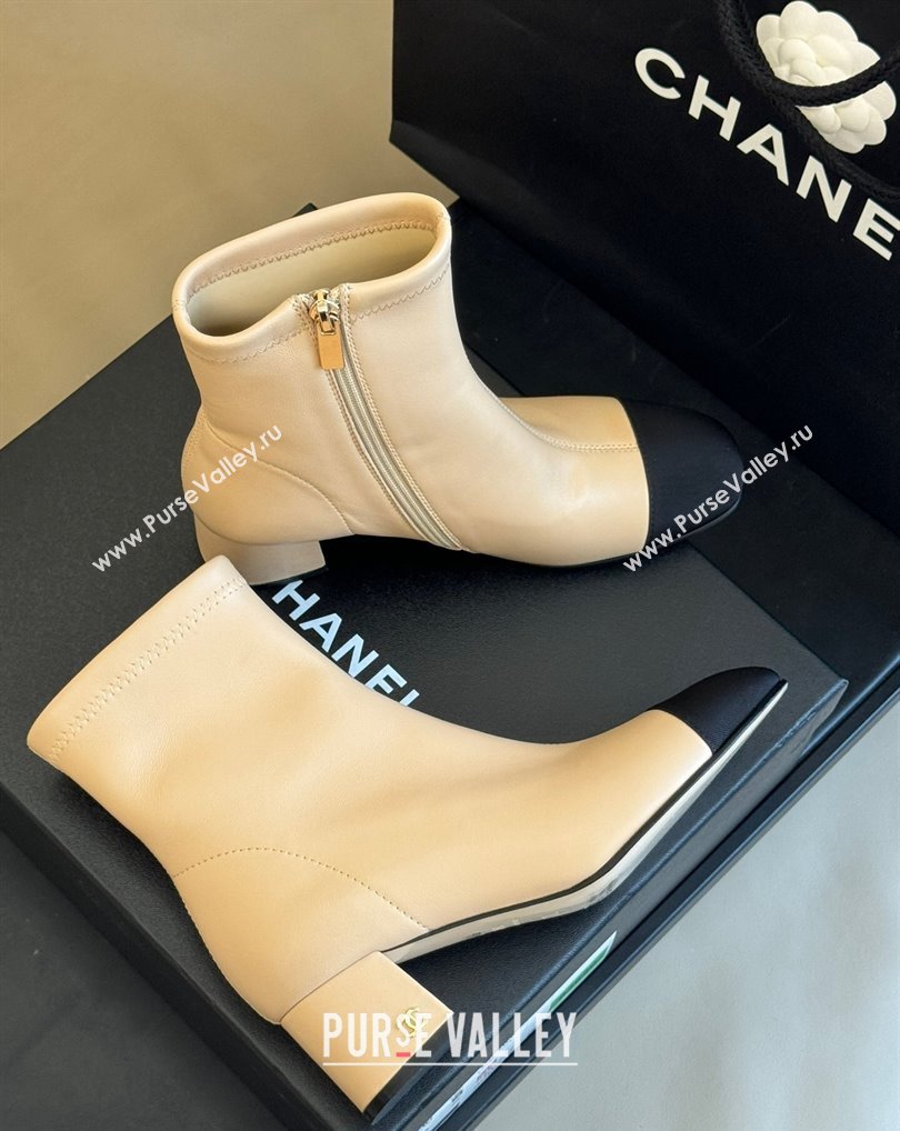 Chanel Beige Lambskin Grosgrain Ankle Boots 2024 (kaola-23120409)