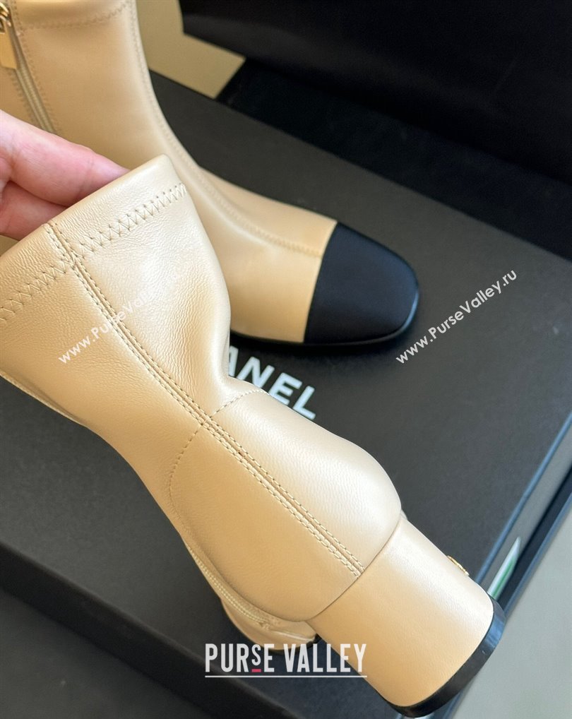 Chanel Beige Lambskin Grosgrain Ankle Boots 2024 (kaola-23120409)