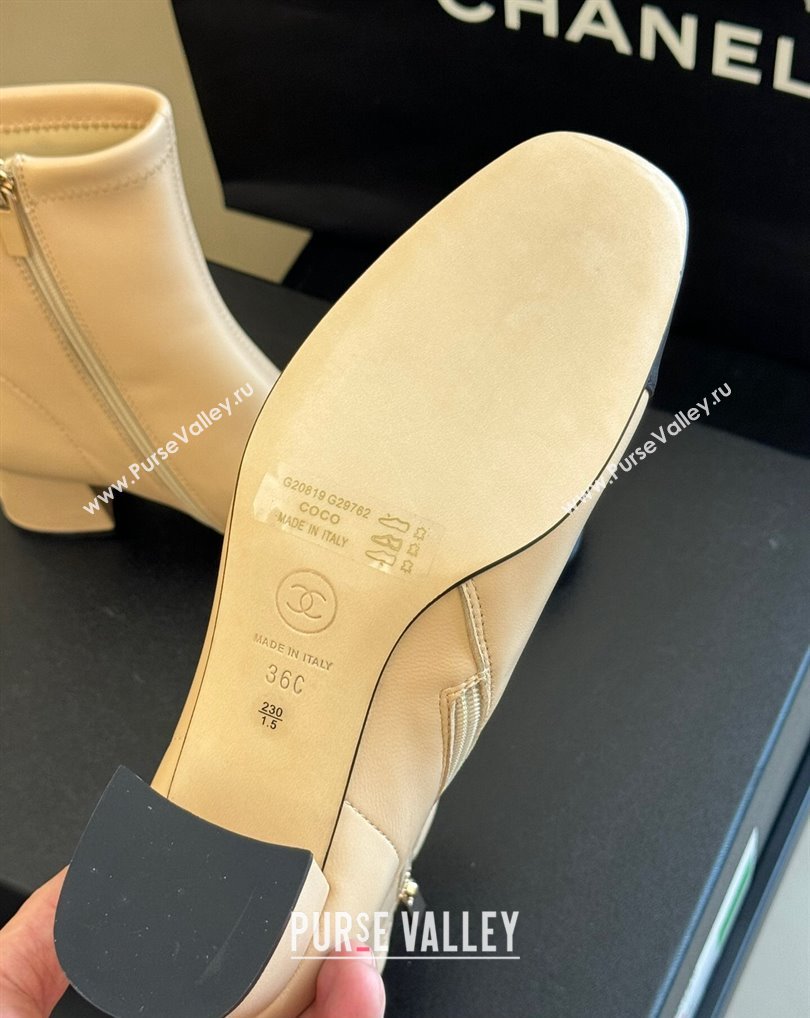 Chanel Beige Lambskin Grosgrain Ankle Boots 2024 (kaola-23120409)
