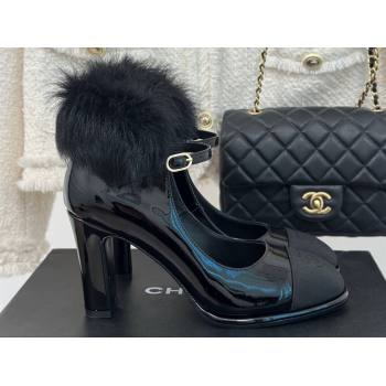Chanel Black Shearling Patent Calfskin Grosgrain Mary Janes 2024 (kaola-23120411)
