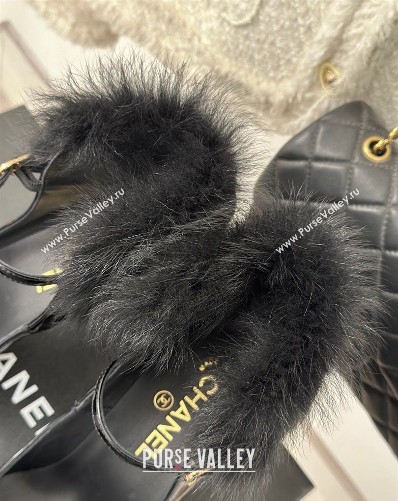 Chanel Black Shearling Patent Calfskin Grosgrain Mary Janes 2024 (kaola-23120411)