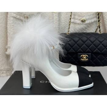 Chanel White Shearling Patent Calfskin Grosgrain Mary Janes 2024 (kaola-23120412)