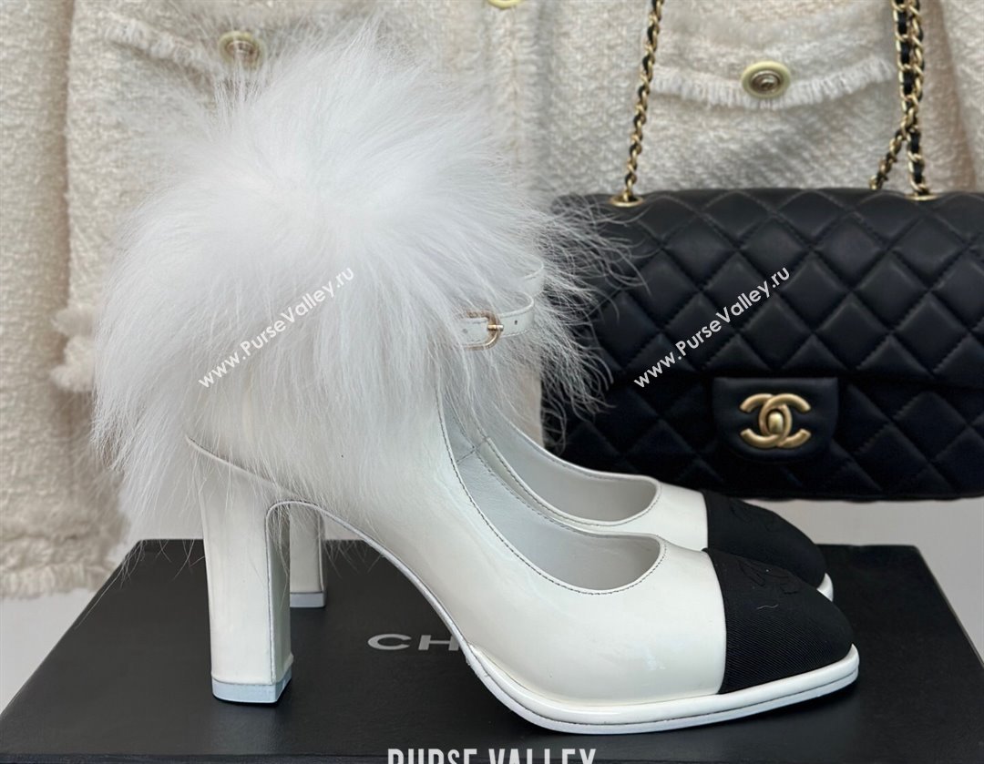 Chanel White Shearling Patent Calfskin Grosgrain Mary Janes 2024 (kaola-23120412)
