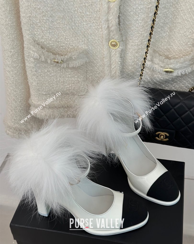 Chanel White Shearling Patent Calfskin Grosgrain Mary Janes 2024 (kaola-23120412)