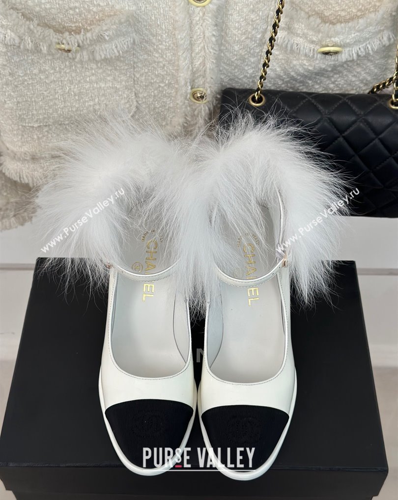 Chanel White Shearling Patent Calfskin Grosgrain Mary Janes 2024 (kaola-23120412)