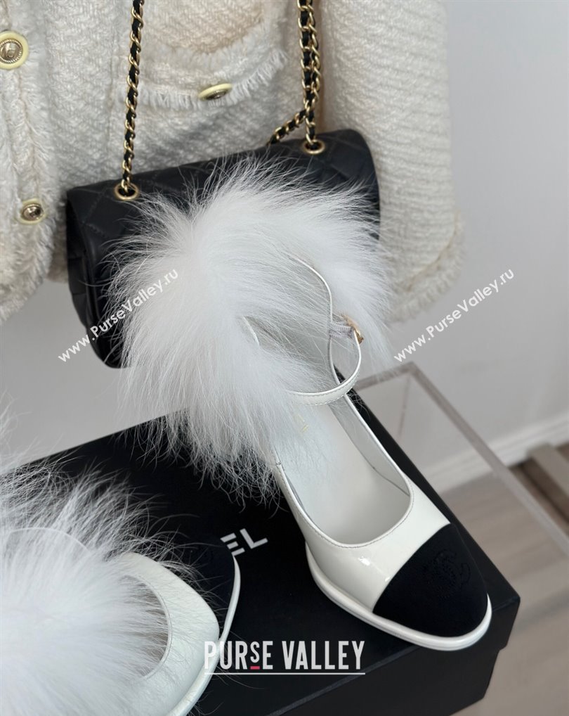 Chanel White Shearling Patent Calfskin Grosgrain Mary Janes 2024 (kaola-23120412)
