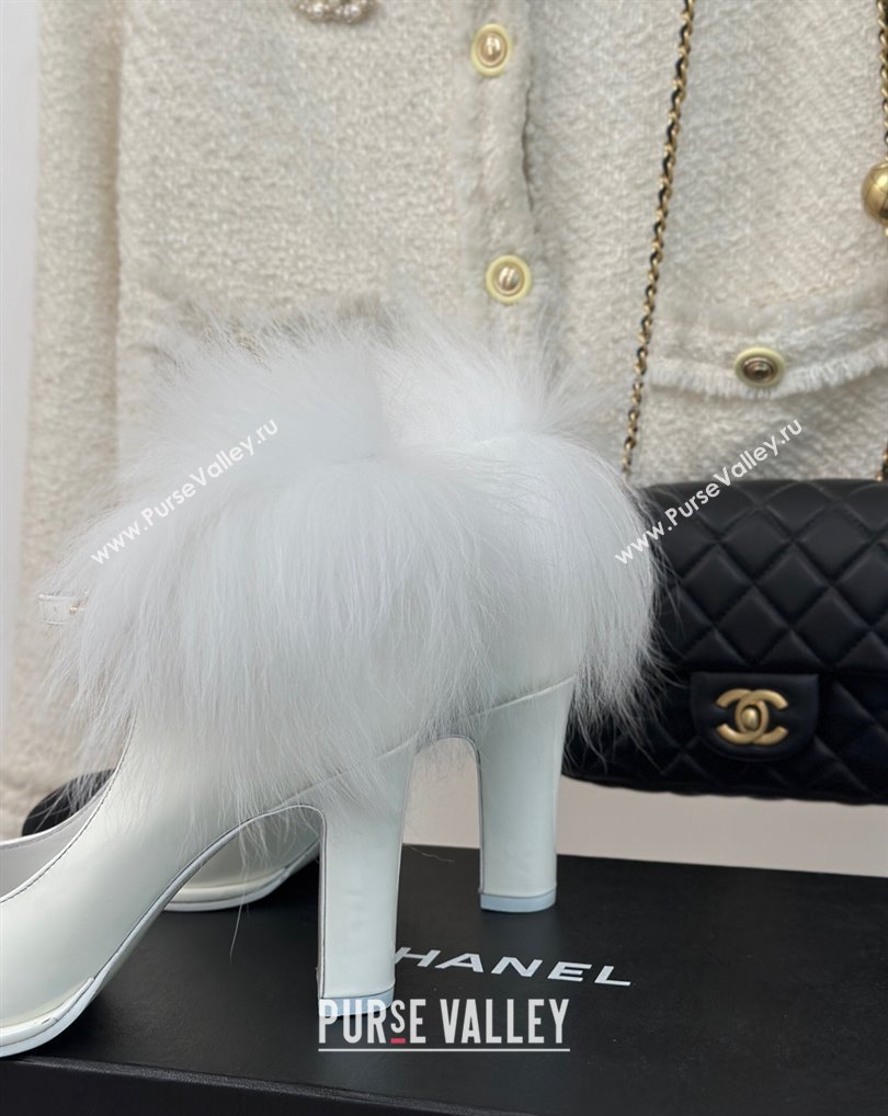 Chanel White Shearling Patent Calfskin Grosgrain Mary Janes 2024 (kaola-23120412)
