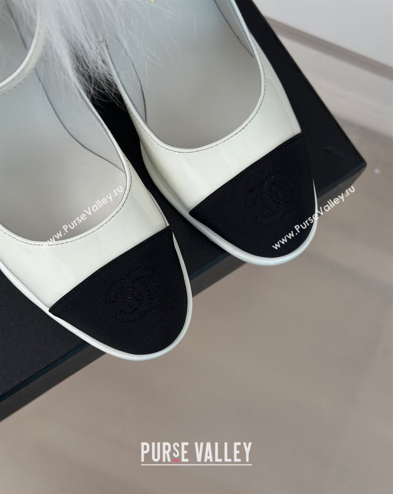 Chanel White Shearling Patent Calfskin Grosgrain Mary Janes 2024 (kaola-23120412)