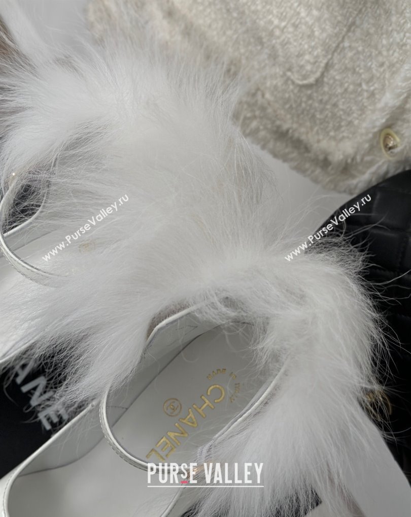 Chanel White Shearling Patent Calfskin Grosgrain Mary Janes 2024 (kaola-23120412)