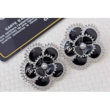 Chanel Metal Glass Pearls Clip-on Stud Earrings ABC210 Silver, Black Pearly White 2024 (YF-23120509)