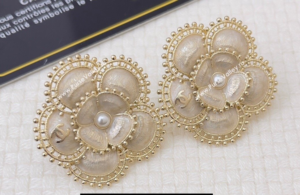 Chanel Metal Glass Pearls Clip-on Stud Earrings ABC210 Gold, Beige Pearly White 2024 (YF-23120510)
