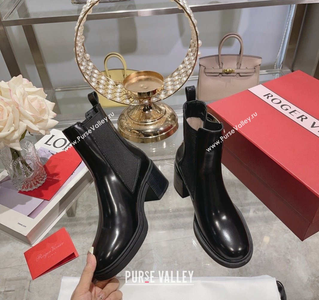 Roger Vivier Viv Rangers Metal Buckle Chelsea Ankle Boots in Brushed Leather Black 2024 (upin-23120602)