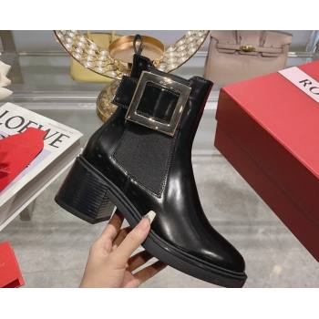 Roger Vivier Viv Rangers Metal Buckle Chelsea Ankle Boots in Brushed Leather Black 2024 (upin-23120602)