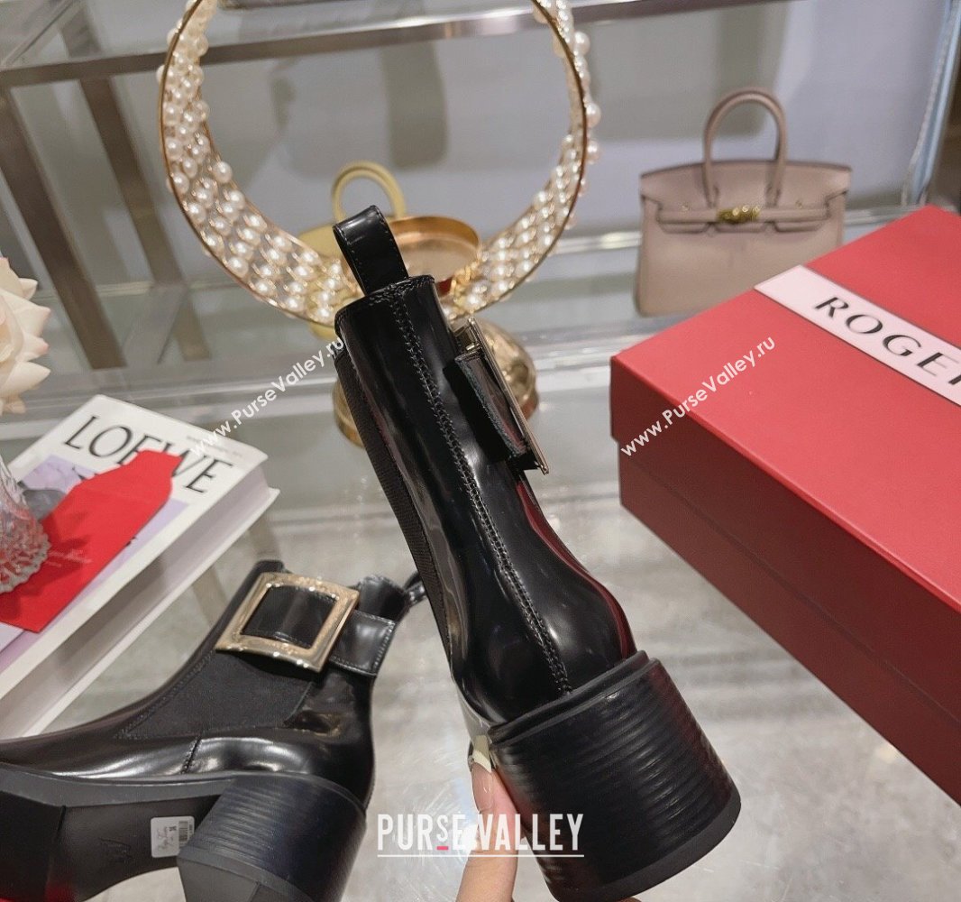 Roger Vivier Viv Rangers Metal Buckle Chelsea Ankle Boots in Brushed Leather Black 2024 (upin-23120602)