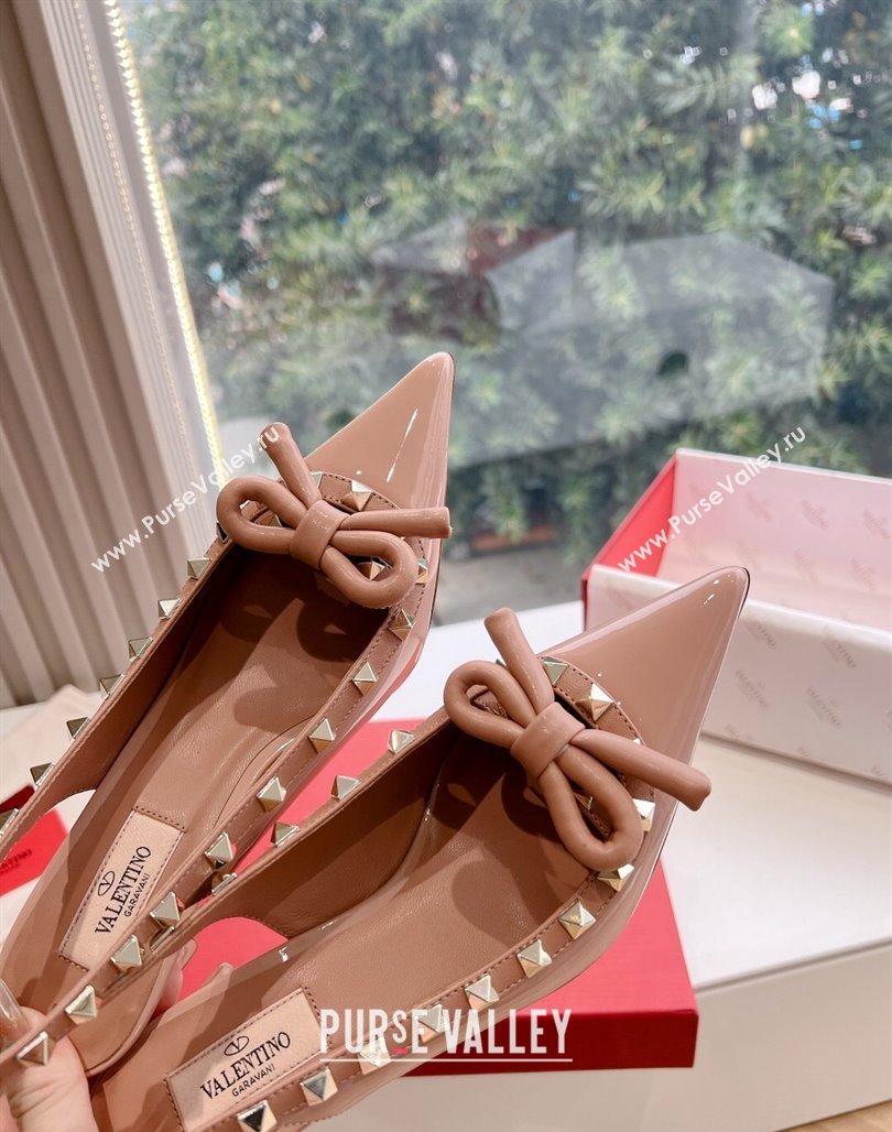 Valentino Heel 6cm Rockstud Bow patent leather slingback pumps Nude Spring 2024 (kaola-23120610)
