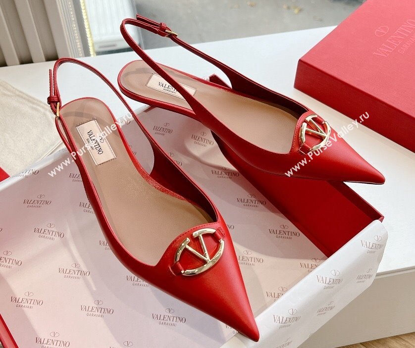 Valentino VLogo Signature leather slingback pumps Red Spring 2024 (kaola-23120703)