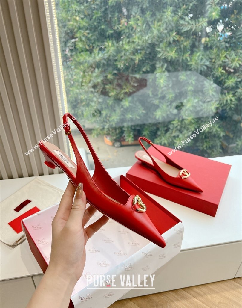 Valentino VLogo Signature leather slingback pumps Red Spring 2024 (kaola-23120703)