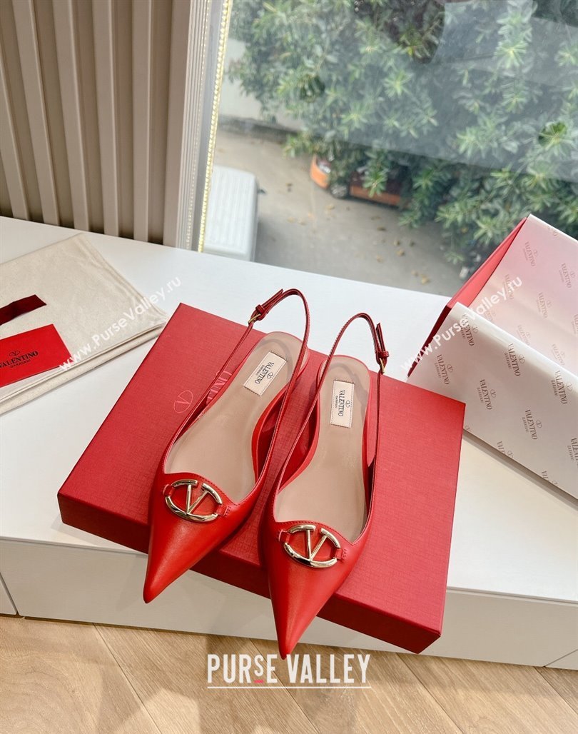 Valentino VLogo Signature leather slingback pumps Red Spring 2024 (kaola-23120703)