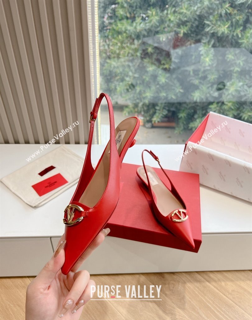 Valentino VLogo Signature leather slingback pumps Red Spring 2024 (kaola-23120703)