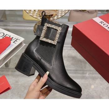 Roger Vivier Viv Rangers Strass Buckle Chelsea Ankle Boots in Leather Black 2024 (upin-23120604)