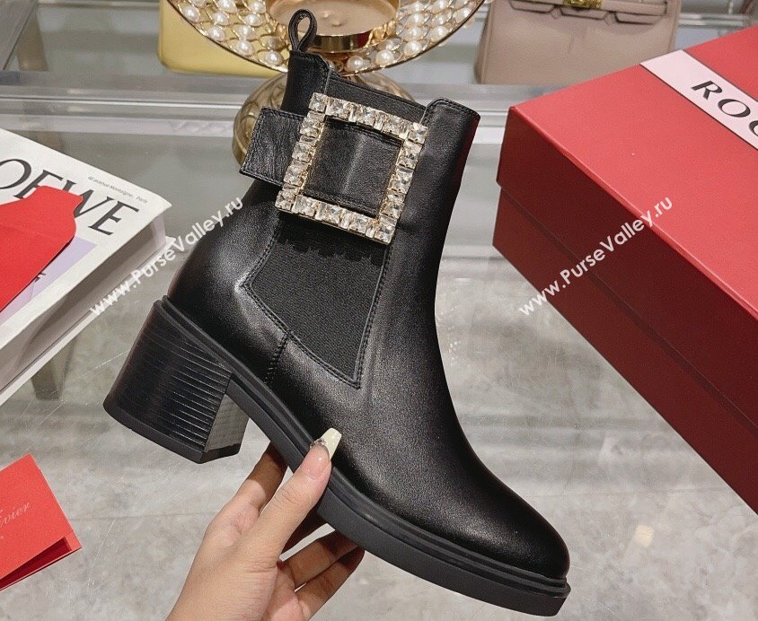 Roger Vivier Viv Rangers Strass Buckle Chelsea Ankle Boots in Leather Black 2024 (upin-23120604)