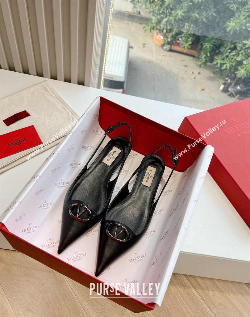 Valentino VLogo Signature leather slingback pumps Black Spring 2024 (kaola-23120701)