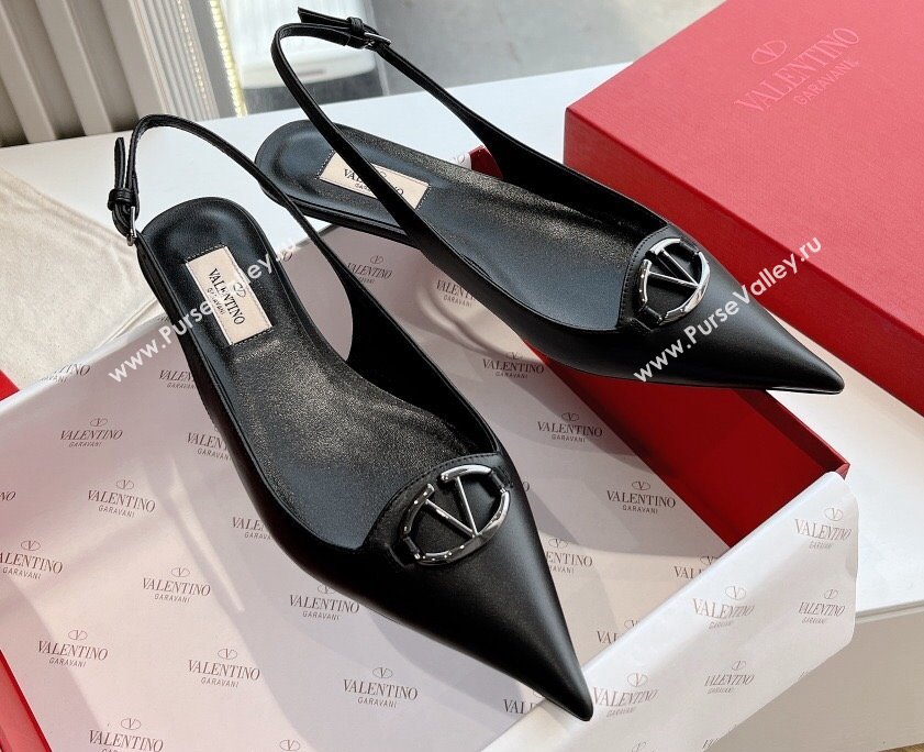 Valentino VLogo Signature leather slingback pumps Black Spring 2024 (kaola-23120701)