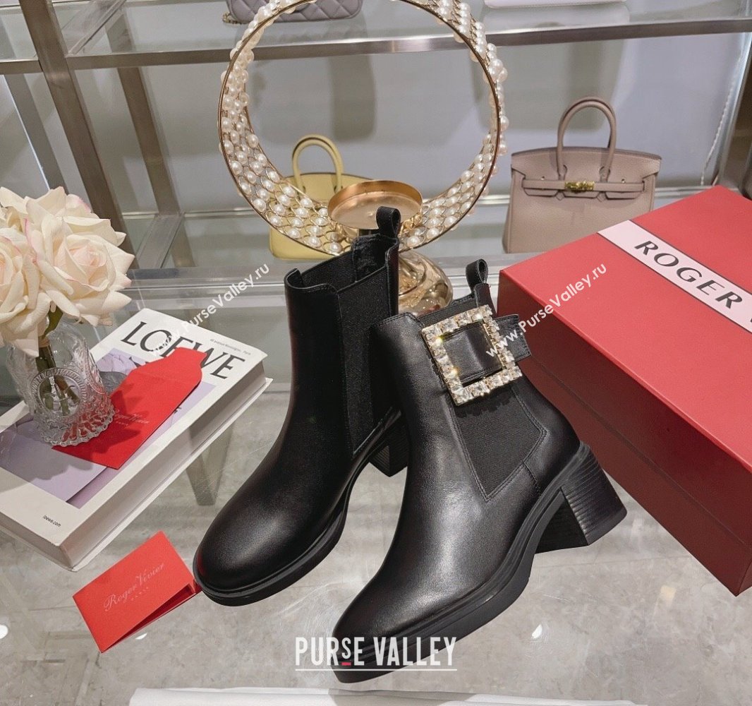 Roger Vivier Viv Rangers Strass Buckle Chelsea Ankle Boots in Leather Black 2024 (upin-23120604)