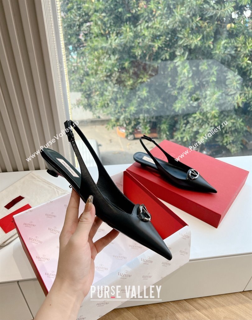 Valentino VLogo Signature leather slingback pumps Black Spring 2024 (kaola-23120701)