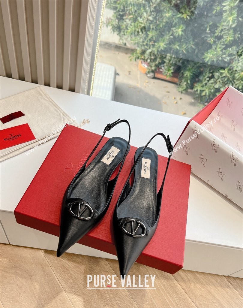 Valentino VLogo Signature leather slingback pumps Black Spring 2024 (kaola-23120701)
