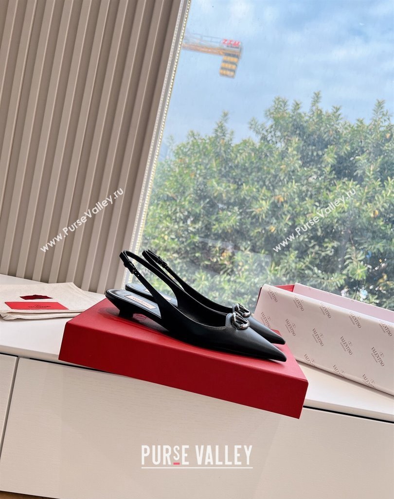 Valentino VLogo Signature leather slingback pumps Black Spring 2024 (kaola-23120701)