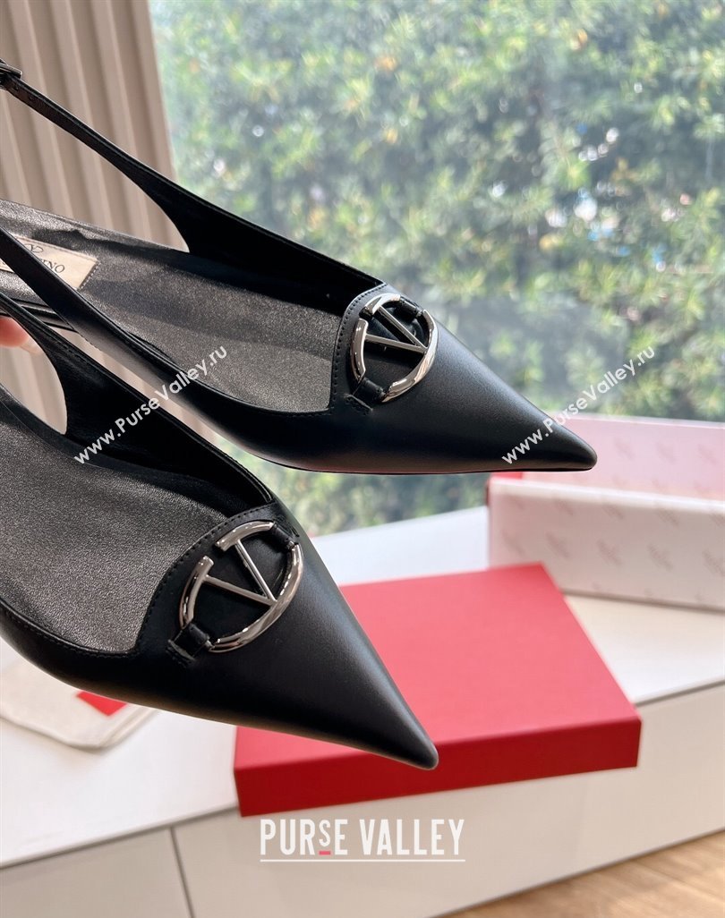 Valentino VLogo Signature leather slingback pumps Black Spring 2024 (kaola-23120701)