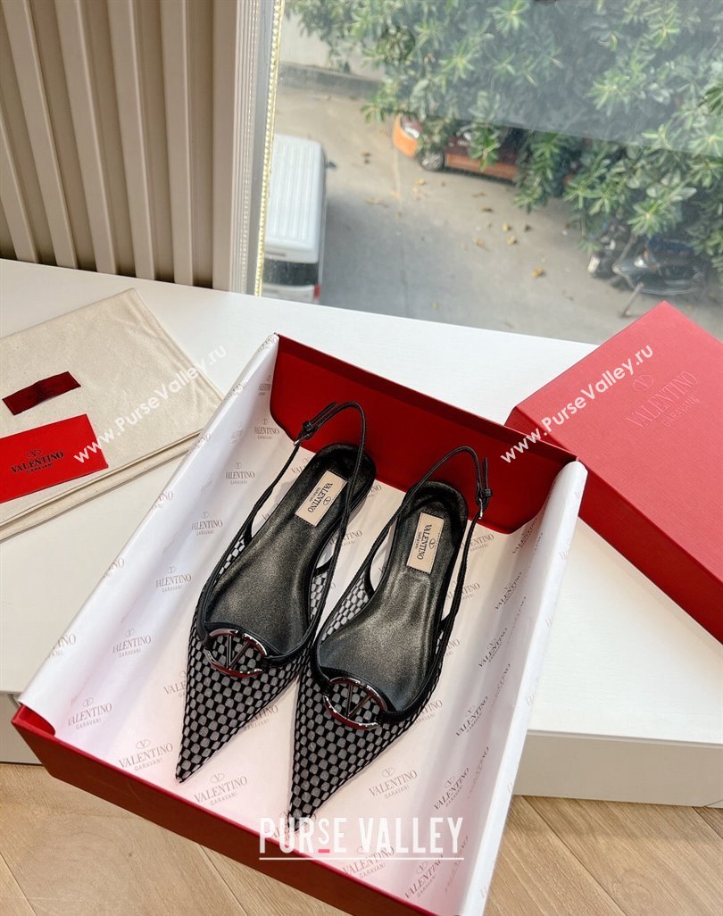 Valentino VLogo Signature Mesh slingback pumps Black Spring 2024 (kaola-23120705)