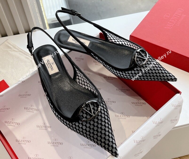 Valentino VLogo Signature Mesh slingback pumps Black Spring 2024 (kaola-23120705)