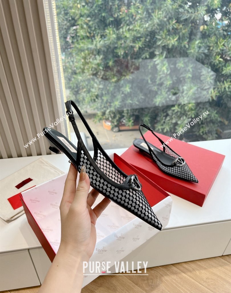 Valentino VLogo Signature Mesh slingback pumps Black Spring 2024 (kaola-23120705)