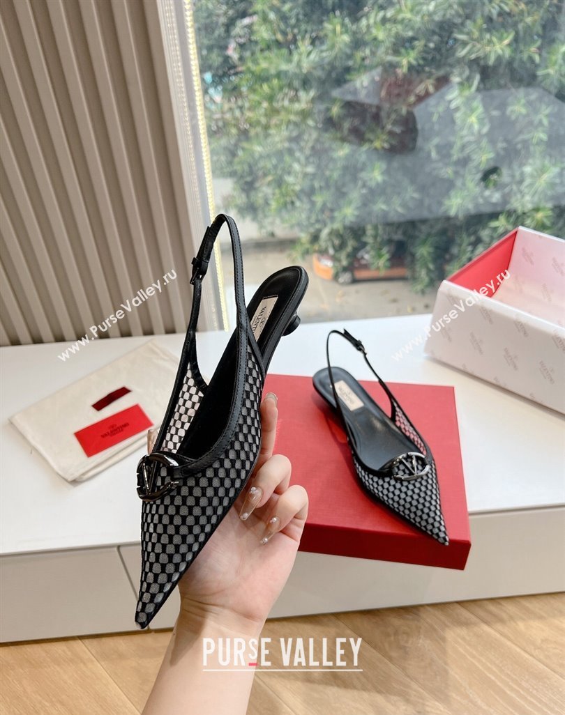 Valentino VLogo Signature Mesh slingback pumps Black Spring 2024 (kaola-23120705)