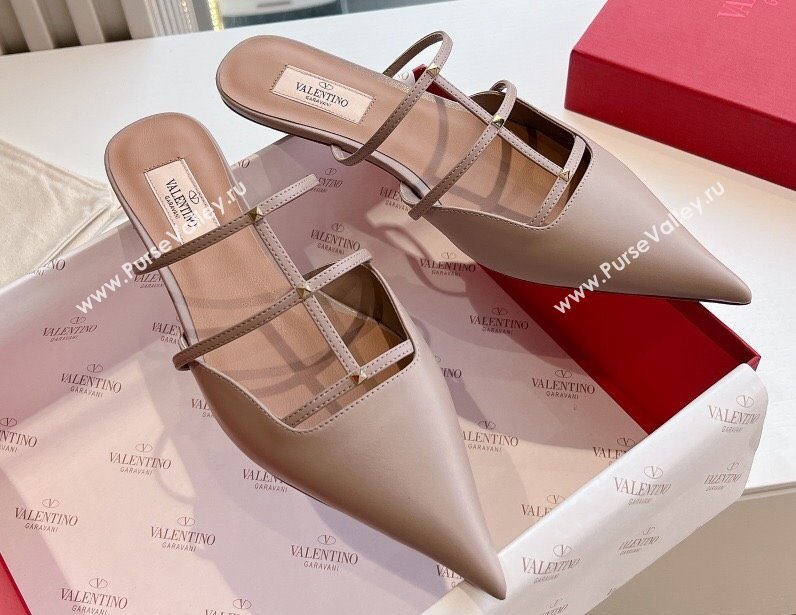 Valentino Rockstud leather Mules Nude Spring 2024 (kaola-23120714)