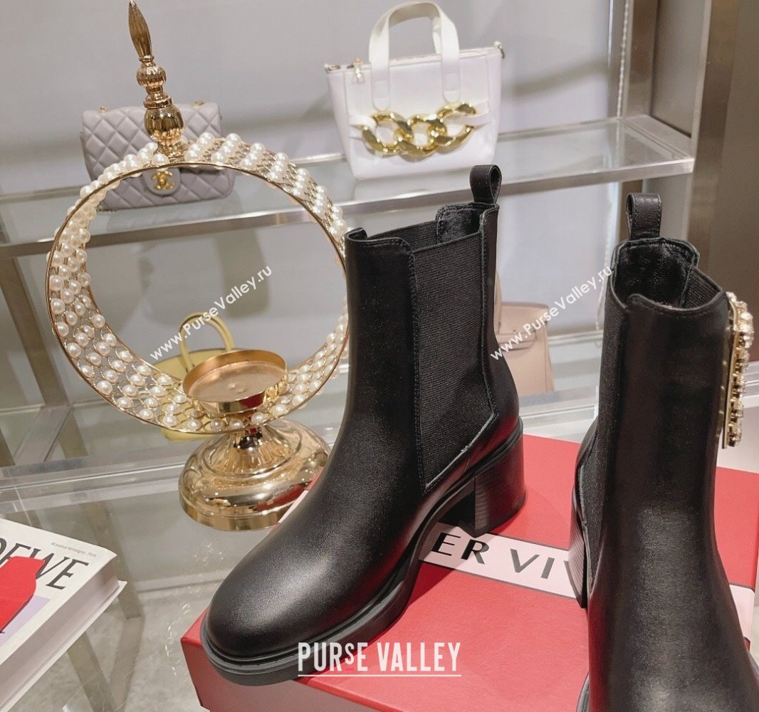 Roger Vivier Viv Rangers Strass Buckle Chelsea Ankle Boots in Leather Black 2024 (upin-23120604)