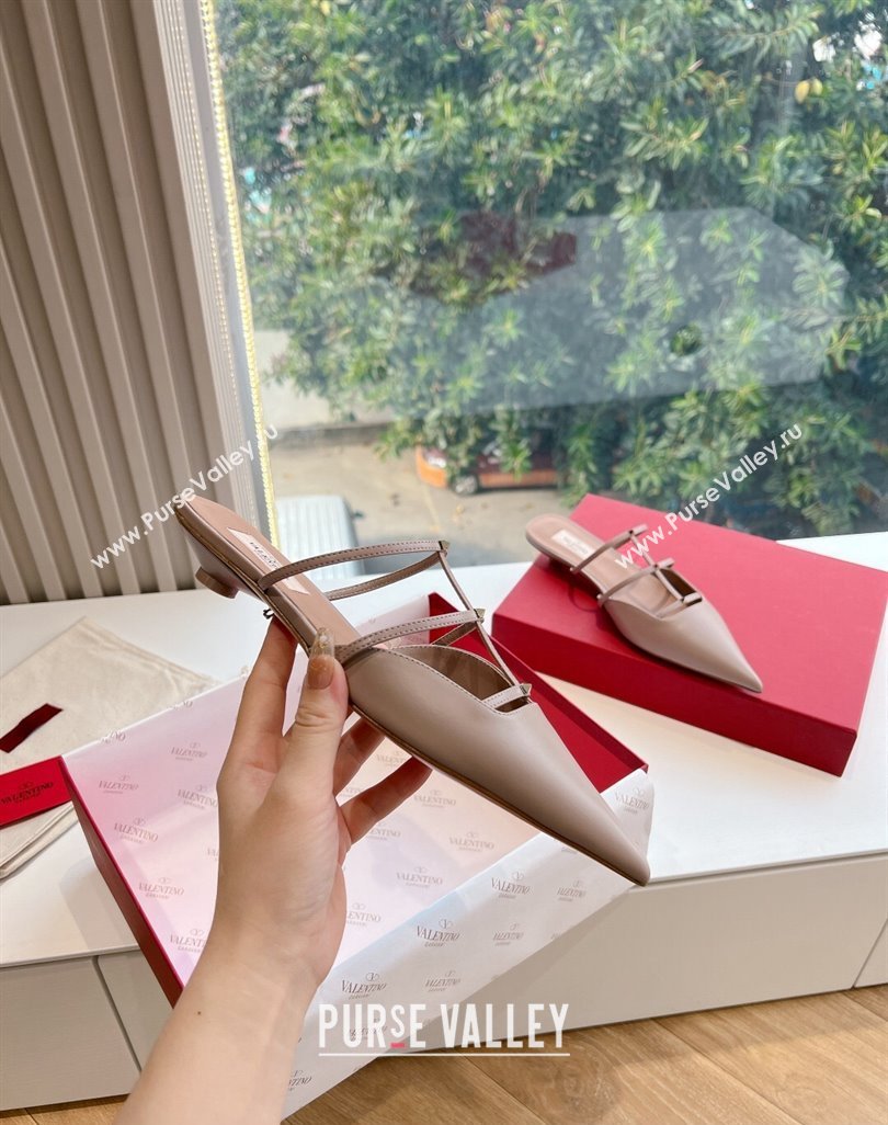 Valentino Rockstud leather Mules Nude Spring 2024 (kaola-23120714)