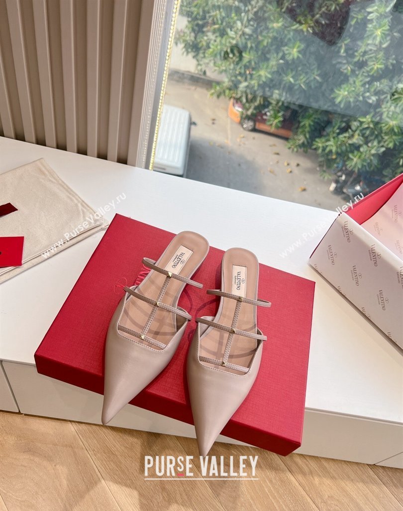 Valentino Rockstud leather Mules Nude Spring 2024 (kaola-23120714)