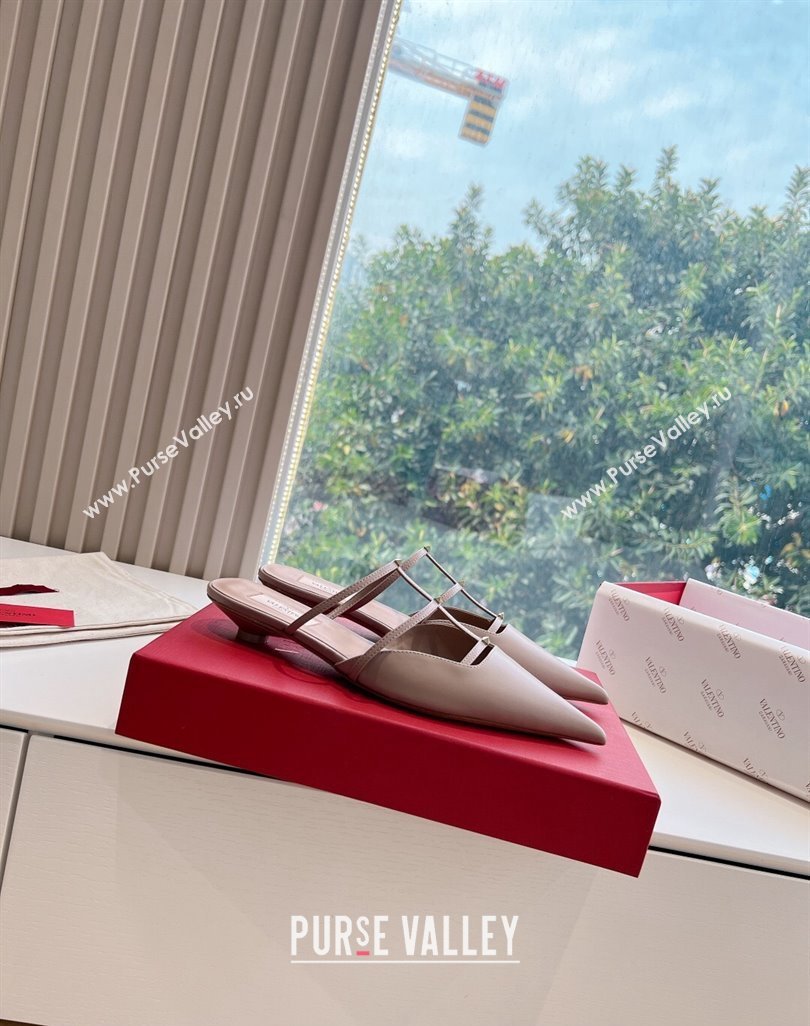 Valentino Rockstud leather Mules Nude Spring 2024 (kaola-23120714)