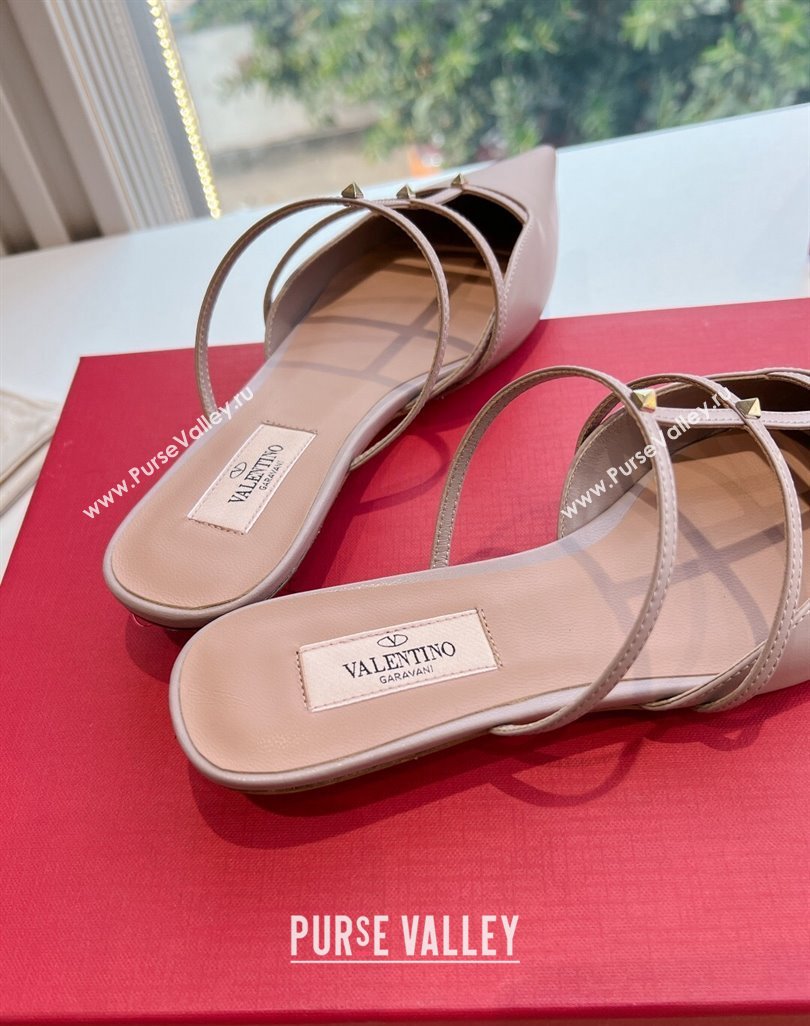 Valentino Rockstud leather Mules Nude Spring 2024 (kaola-23120714)