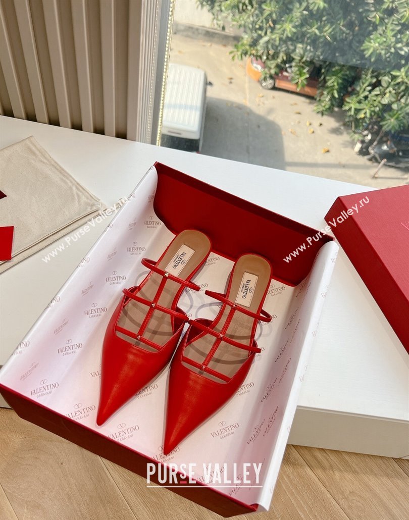 Valentino Rockstud leather Mules Red Spring 2024 (kaola-23120713)