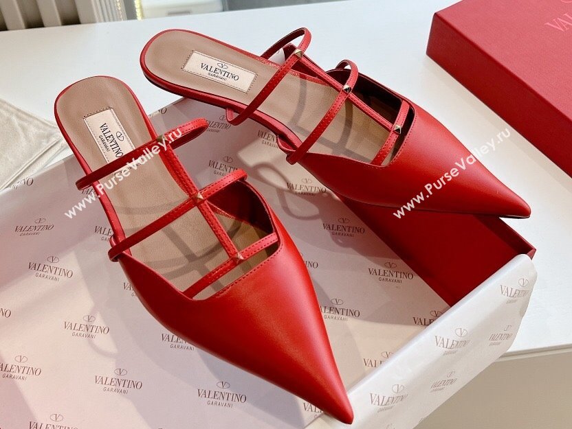 Valentino Rockstud leather Mules Red Spring 2024 (kaola-23120713)