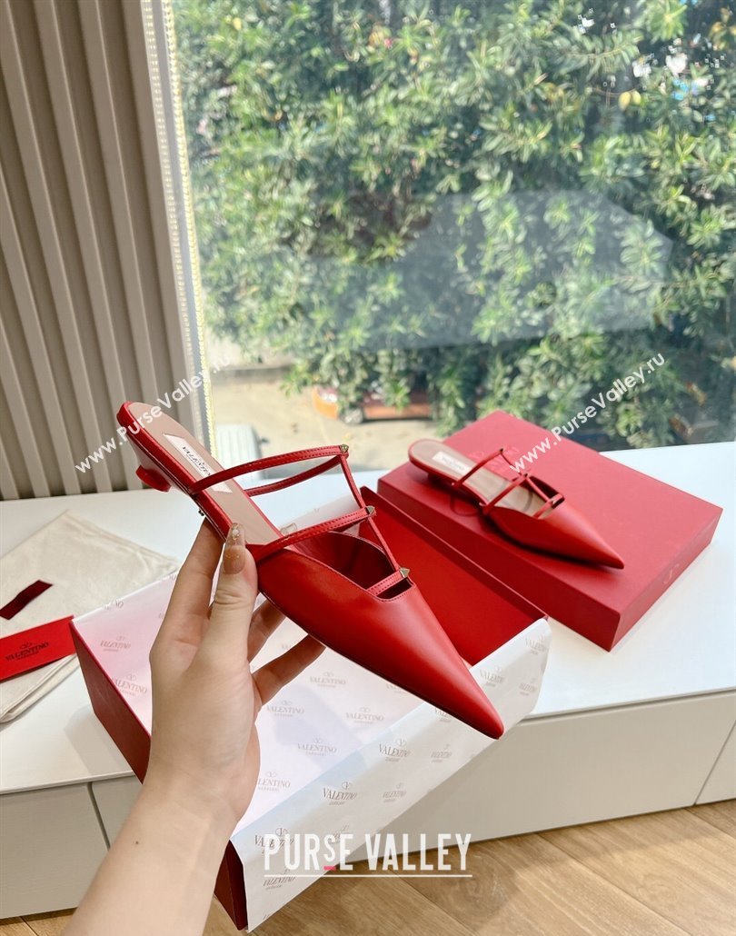 Valentino Rockstud leather Mules Red Spring 2024 (kaola-23120713)