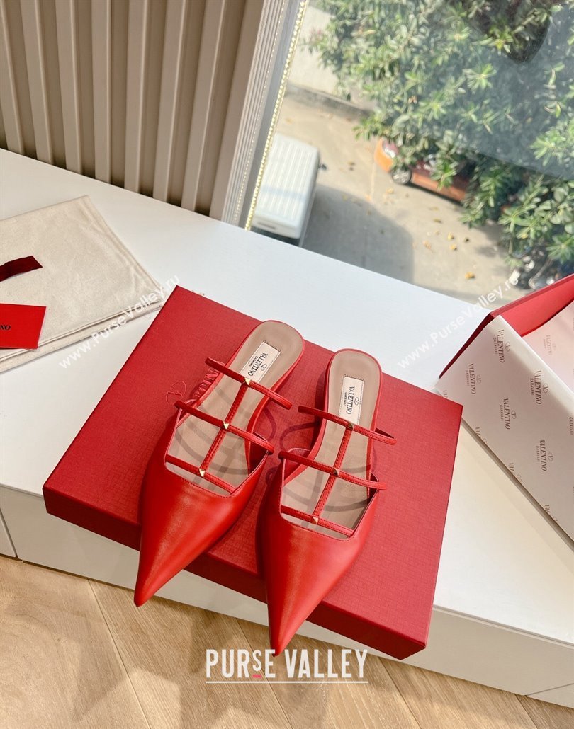Valentino Rockstud leather Mules Red Spring 2024 (kaola-23120713)