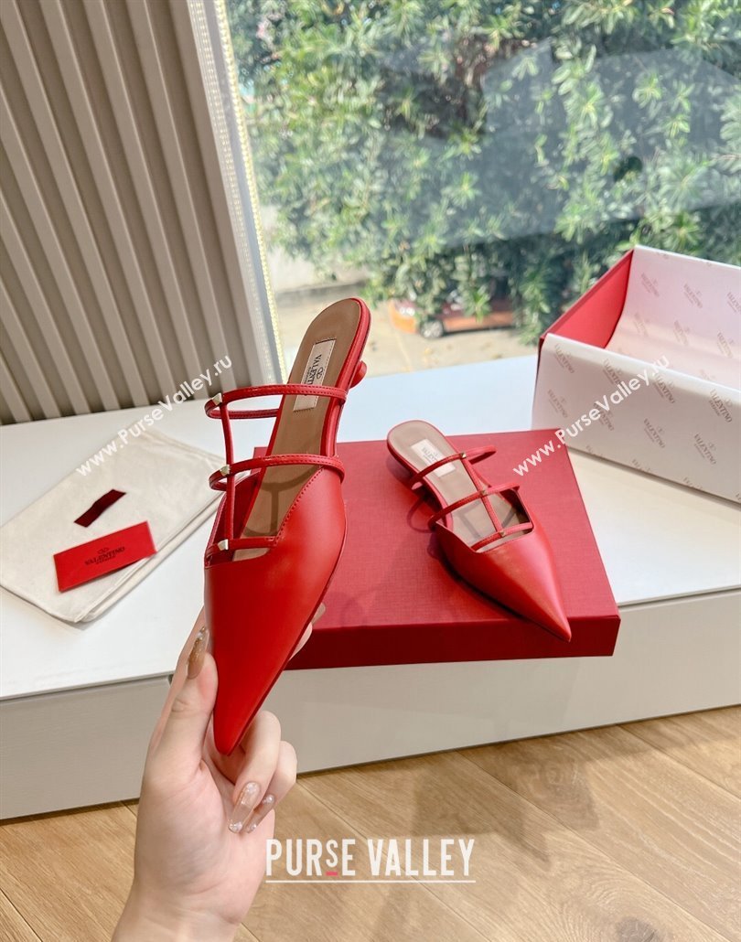 Valentino Rockstud leather Mules Red Spring 2024 (kaola-23120713)