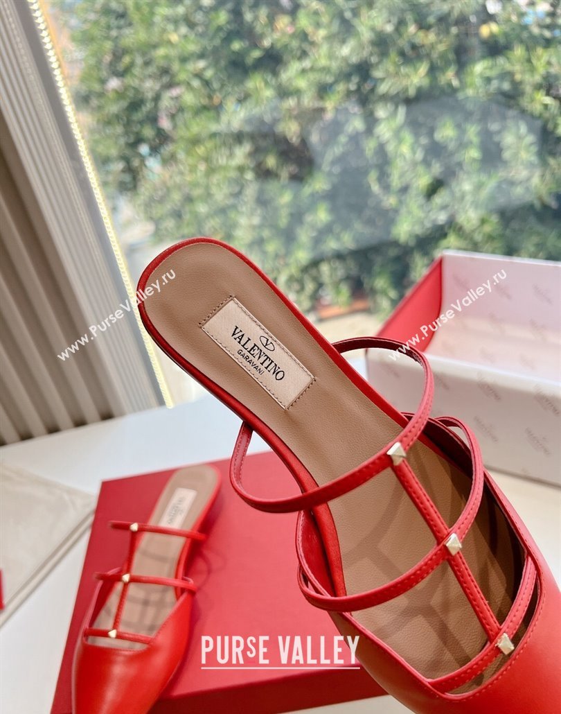 Valentino Rockstud leather Mules Red Spring 2024 (kaola-23120713)