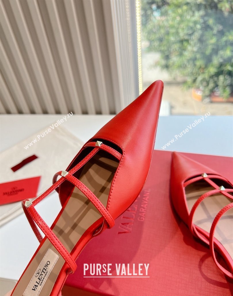 Valentino Rockstud leather Mules Red Spring 2024 (kaola-23120713)