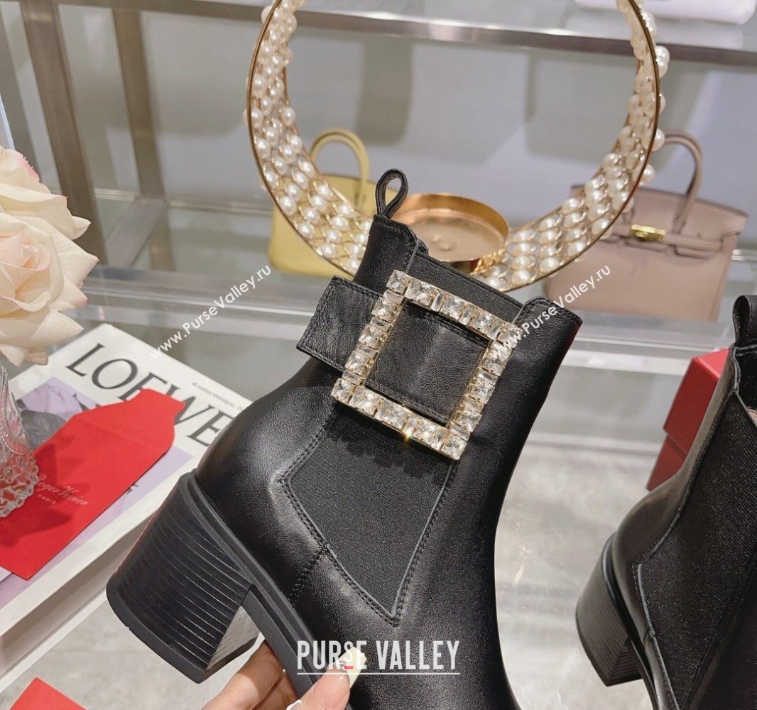 Roger Vivier Viv Rangers Strass Buckle Chelsea Ankle Boots in Leather Black 2024 (upin-23120604)